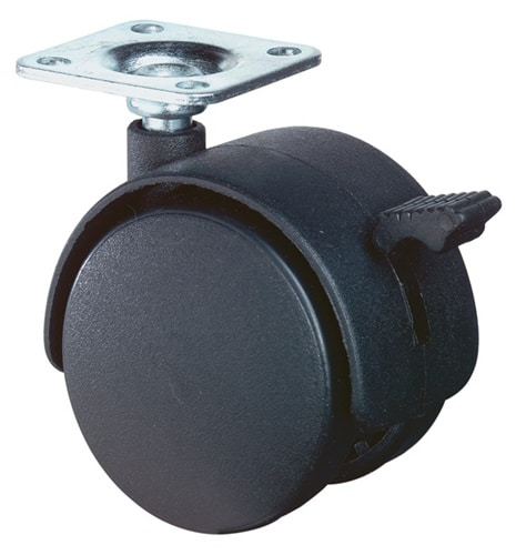 BS ROLLEN Kunststoffdoppelrolle m.Festst.D.40mm Trgf.30kg m.Platte harte Lauffläche