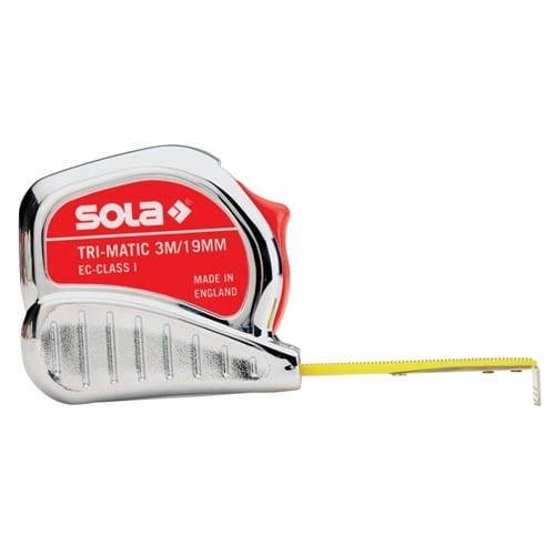 SOLA Taschenrollbandmaß TRI-MATIC L.10m B.25mm mm/cm EG 1 Ku.Stopptaste SOLA