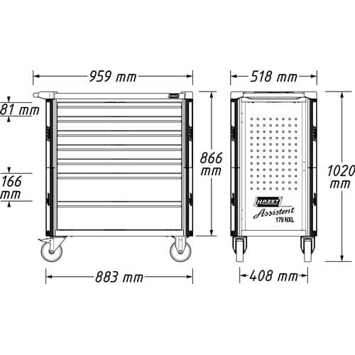 HAZET Werkstattwagen 179NXL-8/440 B1200xT800xH1480mm 1000kg 8 Schubl.440-tlg.HAZET