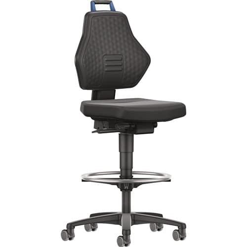 TECWERK Arbeitsdrehstuhl Rl.+Fußring Supertec schwarz Grifffarbe blau 580-860mm TECWERK