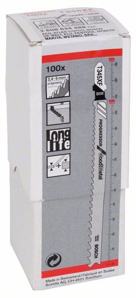 BOSCH Stichsägeblatt T 345 XF Progressor for Wood and Metal, 100er-Pack