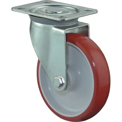 BS ROLLEN Lenkrolle D.200mm Trgf.300kg PU Platte L135xB110mm Farbe Rl.rot BS ROLLEN