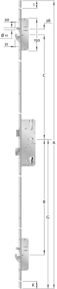 KFV Mehrfachverriegelung MFS AS2600AN-T0X, 8/94 mm, kantig, Edelstahl