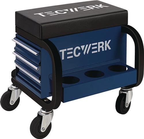 TECWERK Werkstattrollsitz m.Rl.u.Ablage Kunstlederpolster blau/schwarz TECWERK