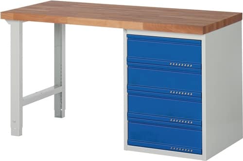 Werkbank Ser.BK 650 B1500xT700xH840mm Buche massiv grau/blau 4 Schubl.TECWERK