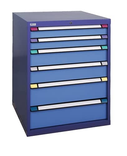 THUR Schubladenschrank H1000xB1005xT695mm taubenblau NCS/hellblau 6Schubl.Vollauszug