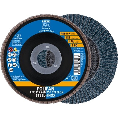 PFERD TOOLS Fächerscheibe POLIFAN Z PSF STEELOX D.115mm K.60 kon.STA/INOX ZK PFERD
