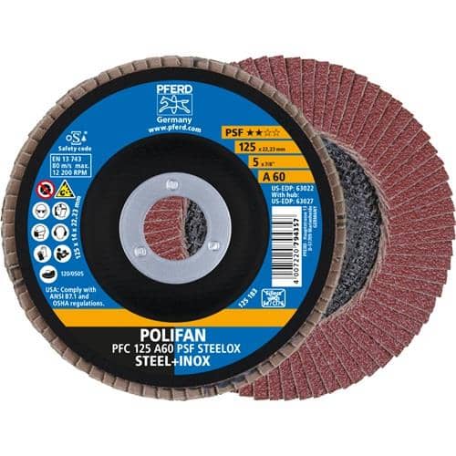PFERD TOOLS Fächerscheibe POLIFAN A PSF STEELOX D.125mm K.60 kon.Stahl/INOX NK PFERD