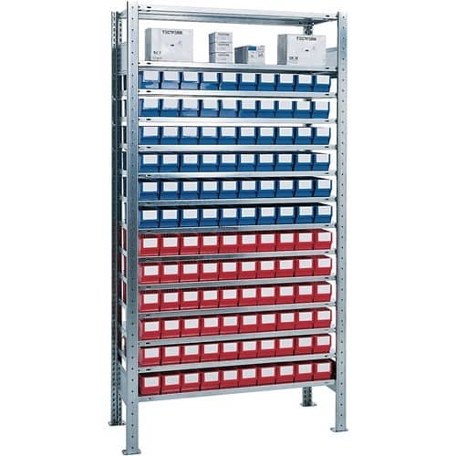TECWERK Steckregal H2000xB1000xT400mm Grundregal 12 Stahl-Bd.60x3 blau,60x3 rot TECWERK
