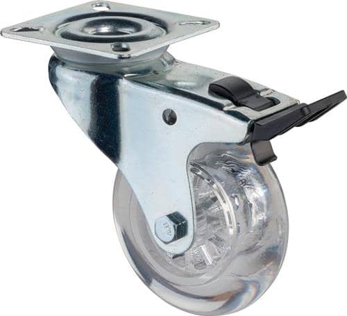Lenkrolle m.Festst.D.50mm Trgf.40kg m.Platte m.Festst.Ku.transp.BS ROLLEN
