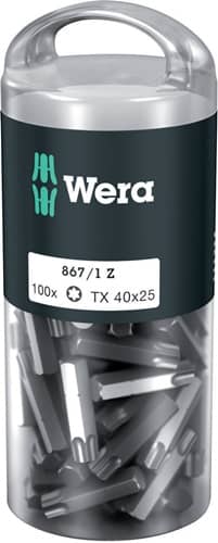 WERA Bitgroßpackung 867/1 Z 1/4 Zoll T 40 L.25mm DIN ISO 1173,Form C 6,3 100St./Box