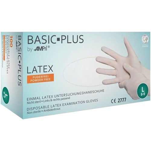 AMPRI Einw.-Handsch.Basic Plus Gr.M hellbeige Latex EN 455 PSA I 100 St./Box AMPRI