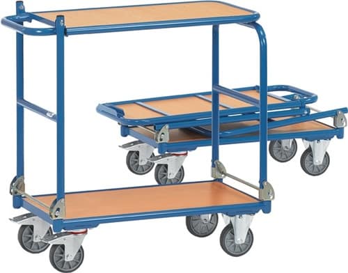 FETRA Tischwagen 2 Ladeflächen L900xB600mm brillantblau Trgf.250kg klappbar