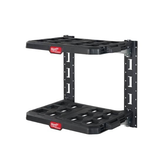 MILWAUKEE 2 Wandhalterungen, 2 Grundplatten PACKOUT Schienensystem-Set zur Wandmontage