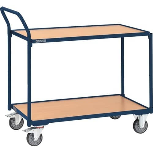 TECWERK Tischwagen 2 Ladeflächen L850xB500mm saphirblau Trgf.300kg Bügel senkr.TECWERK