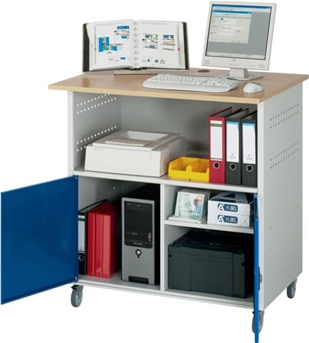 RAU Computerschrank H1150xB1100xT800mm mobil enzianblau/lichtgrau m.2 BD u.1 Trennw.
