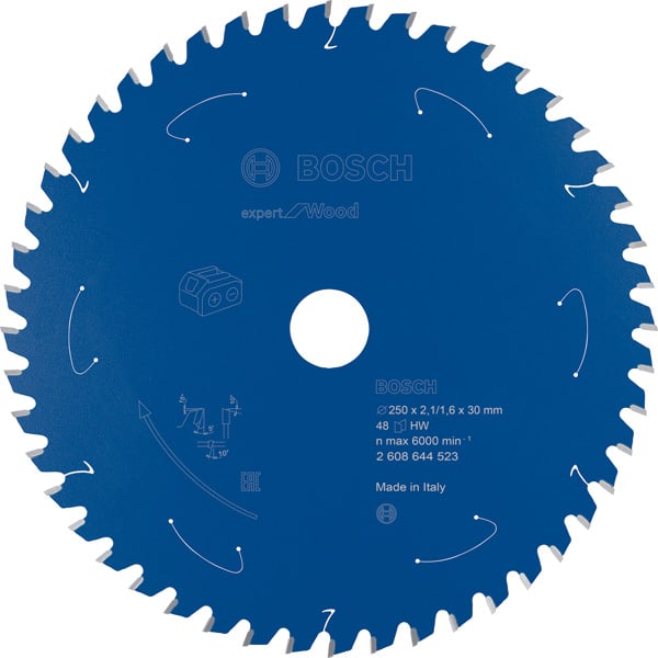 BOSCH Akku-Kreissägeblatt Expert for Wood, 250 x 2,1/1,6 x 30, 48 Zähne