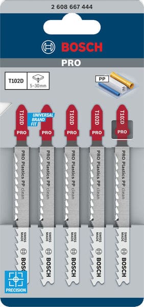 BOSCH Stichsägeblatt T 102 D Clean for PP, 5er-Pack