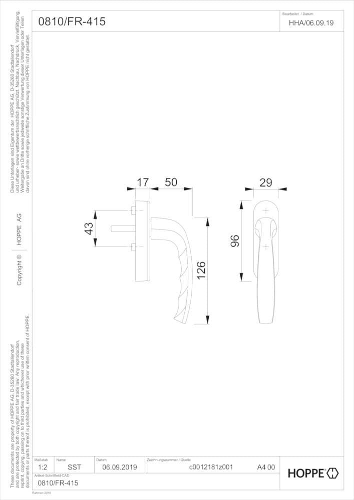 HOPPE® Fenstergriff mit Funk New York 0810/FR-415, Aluminium