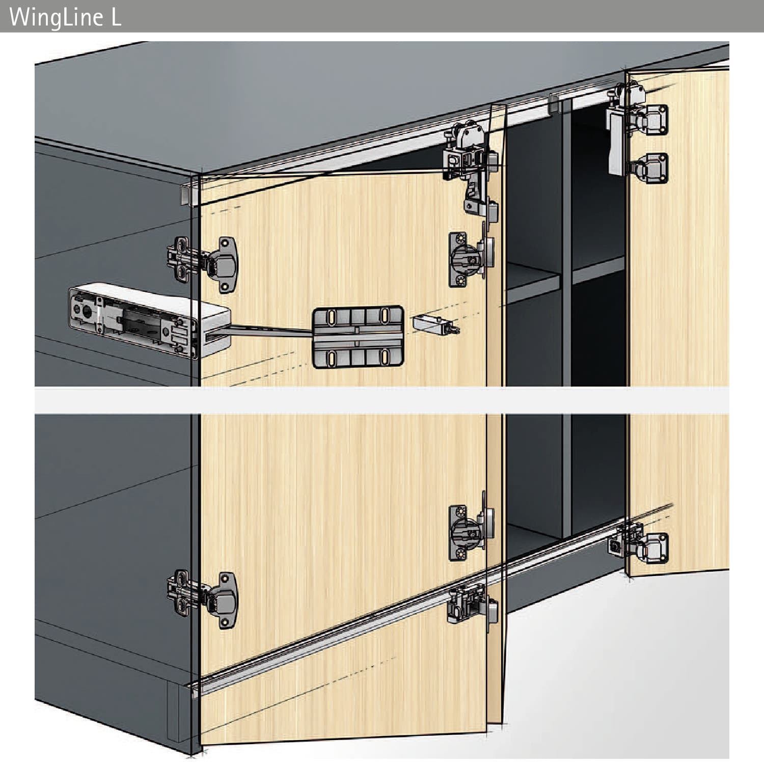 HETTICH WingLine L, Profilset mit unterer Führung, 2400, pulverbeschichtet weiß, 9279169