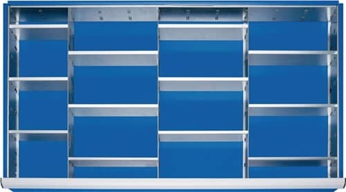 RAU Schubladenunterteilungsmaterial Front-H.60-90mm 3 Trenn-/12 Steckw.