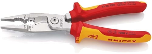 KNIPEX Elektroinstallationszange L.200mm VDE verchr.Mehrkomp.-Hüllen o.Öffnungsf.KNIPEX