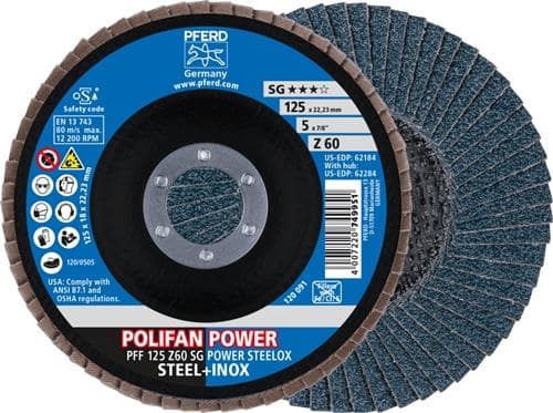 PFERD TOOLS Fächerscheibe POLIFAN Z SG POWER STEELOX D.125mm K.60 INOX ZK Ausf.fl.PFERD