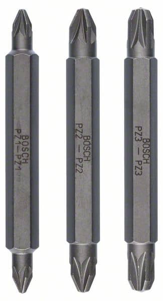 BOSCH Doppelklingenbit-Set, 3-teilig, PZ1, PZ1, PZ2, PZ2, PZ3, PZ3, 60 mm