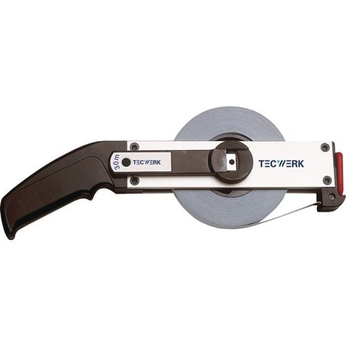 TECWERK Rahmenbandmaß L.50m Bandbr.13mm Acm EG II Alu.weiß Stahlmaßband TECWERK