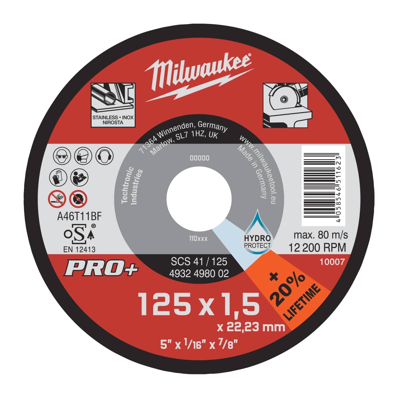 MILWAUKEE SCS41 1,5 mm Metalltrennscheibe PRO+ INOX 125 mm