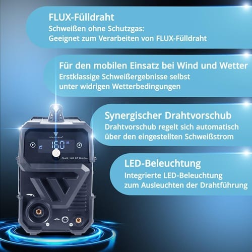 STAHLWERK Inverterschweißgerät FLUX 160 ST Digital Einzelgerät m.Zub.1,5m STAHLWERK