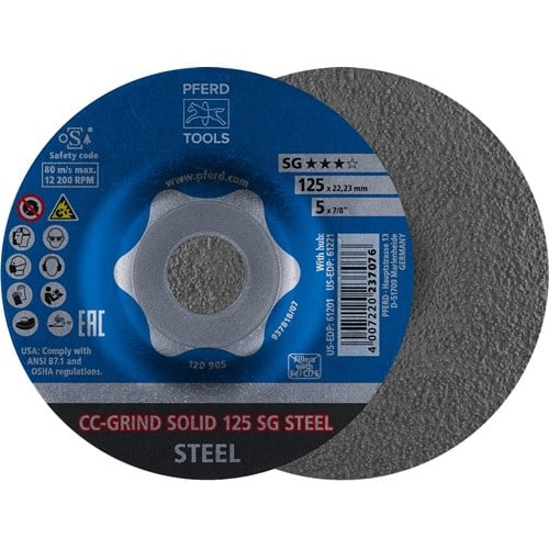 PFERD TOOLS Schleifscheibe CC-GRIND-SOLID SG STEEL D125xSmm gekr.STA Bohr.22,23mm PFERD