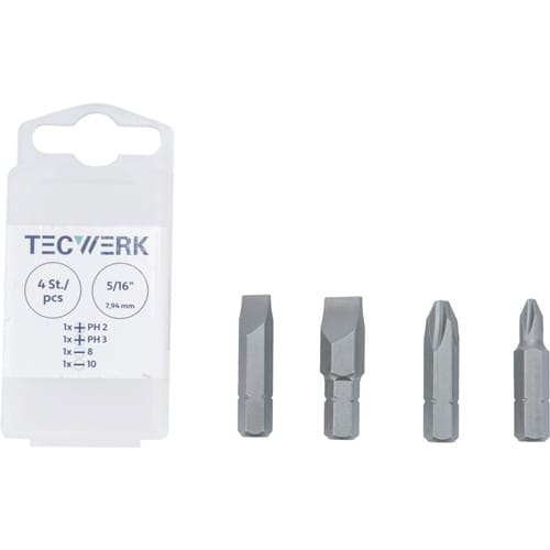 TECWERK Bitset 4tlg.5/16 Zoll Schlitz 8+10 mm,PH 2+3 f.2000 828 191 TECWERK