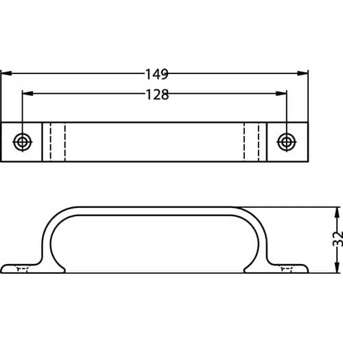 HERMETA Handgriff A.28mm L.149mm B.19mm Alu.schwarz Löcher 2,D.4,3mm HERMETA