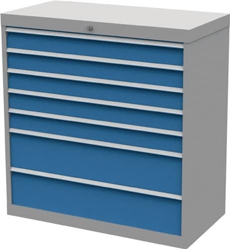 BEDRUNKA+HIRTH Schubladenschrank H1019xB980xT500mm grau/blau 5x100,2x200mmSchubl.Vollauszug