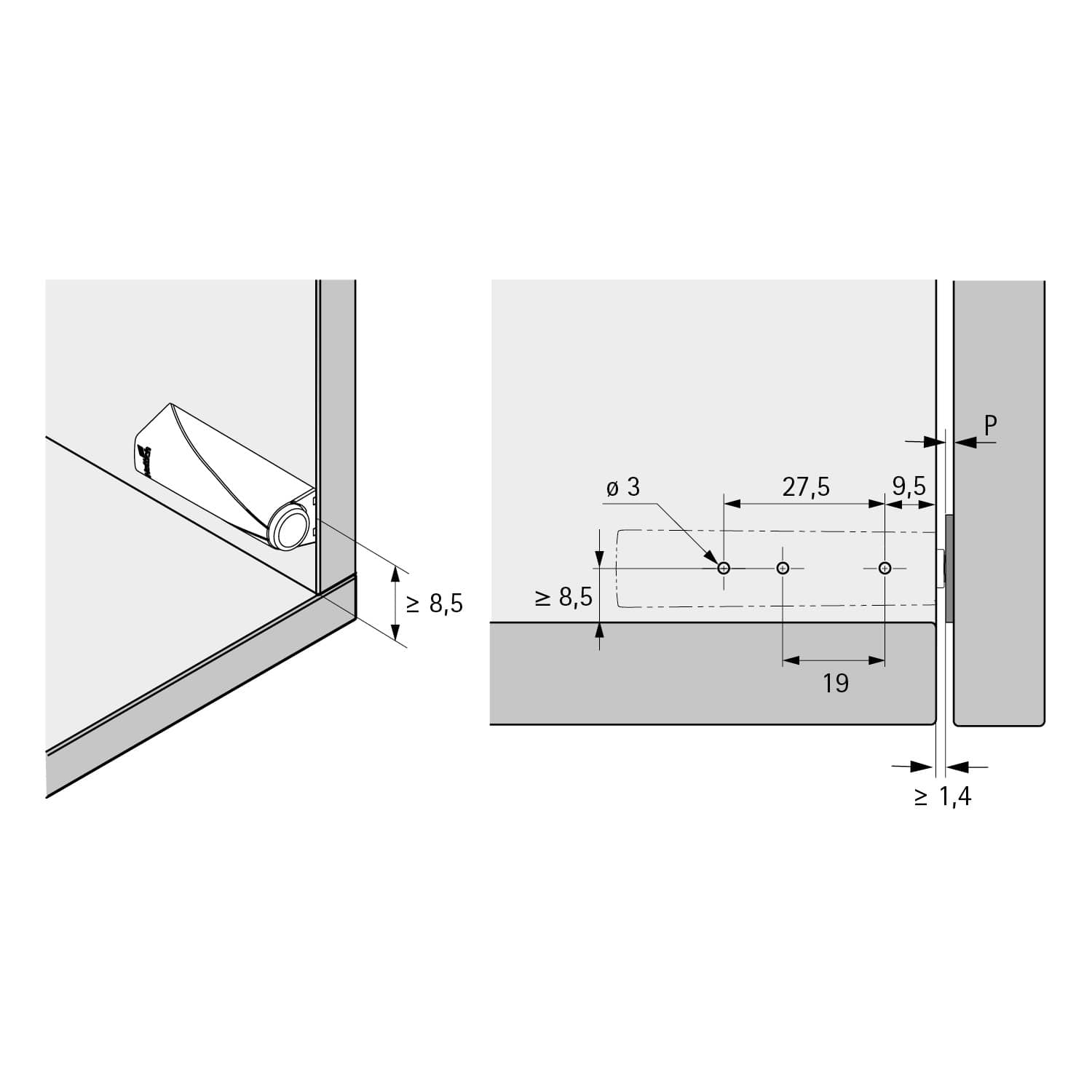 HETTICH Pin, zum Anschrauben, Kurzhub, lichtgrau, 9375900