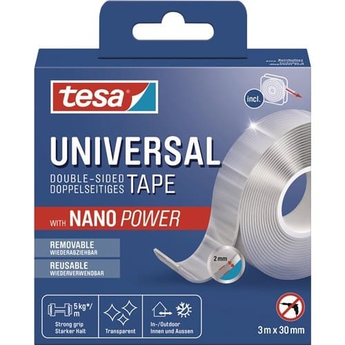 TESA Doppelseitiges Klebeband univ.tape nano 55810 transp.L.3m B.30mm TESA