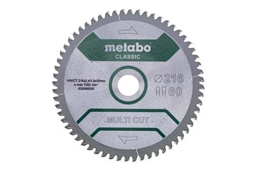 METABO Kreissägeblatt multi cut classic D216xDicke 2,4xBohrung30mm Z.60 HW/CT FZ/TZ