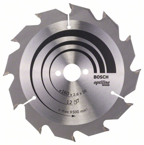 BOSCH Kreissägeblatt Optiline Wood für Handkreissägen, 160 x 20/16 x 2,6 mm, 12