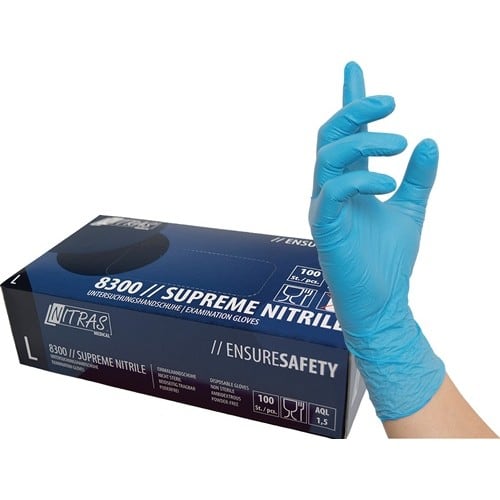 NITRAS Einweghandschuh SUPREME NITRILE Gr.M blau Nitril EN374 PSA III 100 St.NITRAS