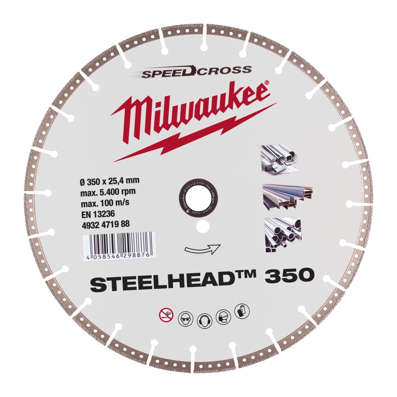 MILWAUKEE für Stahl, Edelstahl und Beton Diamanttrennscheibe DH STEELHEAD 350 mm