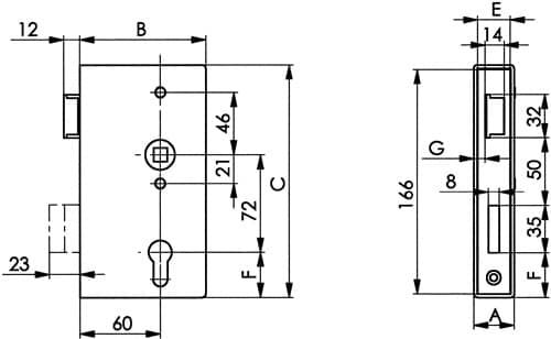 AMF Schlosskasten 140P DIN R Maß A30xB94xC172mm Dornm.60mm AMF