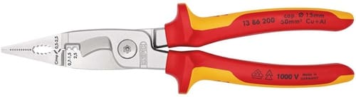 KNIPEX Elektroinstallationszange L.200mm VDE verchr.Mehrkomp.-Hüllen o.Öffnungsf.KNIPEX