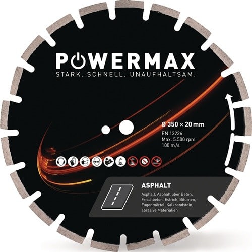 POWERMAX Diamanttrennscheibe PowerMax Asphalt D.350mm Bohr.20mm Seg.-B.3,2mm