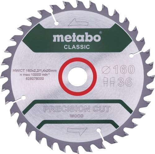 METABO Kreissägeblatt precision cut wood classic D160x2,2/1,4xBohrung20mm Z.36 WZ