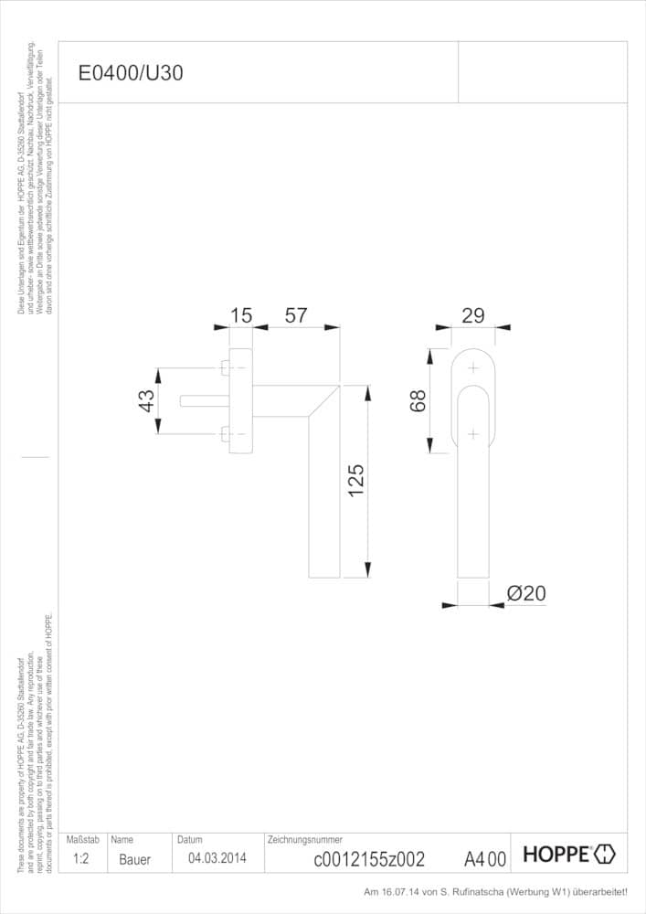 HOPPE® Fenstergriff Amsterdam E0400/U30, mit Schrauben, Edelstahl, 12034058