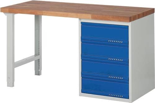 Werkbank Serie BK 650 lichtgrau / enzianblau 4 Schubladen TECWERK