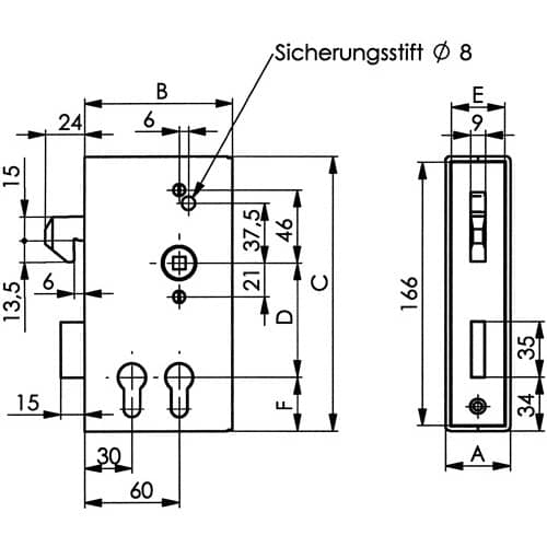 AMF Schiebetorschlosskasten 140SD-40ZW DIN L/R Maß A40xB94,5xC173mm Dornm.30/60mm