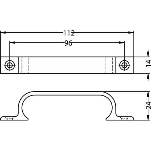 HERMETA Handgriff A.21mm L.112mm B.14mm Alu.schwarz Löcher 2,D.4,3mm HERMETA