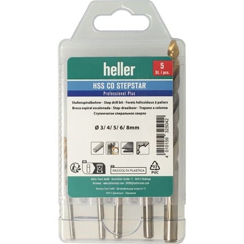 HELLER Metallbohrer-Set DIN 338 Stepstar D.3-8 HSS-Co TiN 5-tlg.Multibox HELLER